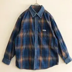 個性派　FLASH　デニム　インディゴ　陰影　オンブレチェック　コットンシャツ