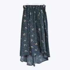 アズノウアズピンキー ダーク グリーン 花柄 アシンメトリー フレア スカート