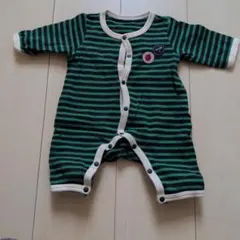ロンパース 60cm 緑と紺のストライプ