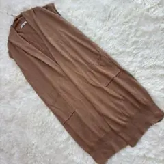 グローバルワーク ロングニットカーディガン 麻混 茶 F ナチュラル　シンプル