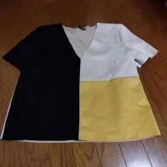 ZARA カラーブロック 半袖 Lサイズスウェード風