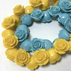 bm412/SALE！人工石◇バラ　イエロー＆ブルー系　約15mm 2連