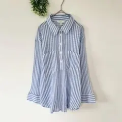 H&M［L］上品カジュアル◎さらり◎コットン◎オーバーサイズストライプ柄シャツのサムネイル