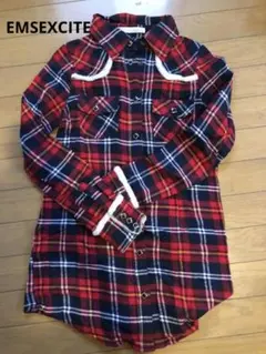 エムズエキサイト＊スタッズ付き　赤　チェックシャツ　ボア