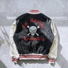 希少品80s USA製 Holloway 本革袖 スタジャン スカル L 刺繍