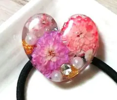押し花入りハート型ヘアゴム レジン