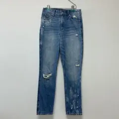 【美品】アバクロ　ダメージジーンズ　デニム　ブルー　ハイウエスト　ダメージ加工