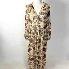 【人気完売品】ZARA 花柄 ミディ丈ワンピース アンティーク風バラ柄 EURS