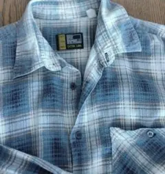 ユーロヴィンテージ 青 プリントチェック ネルシャツ グランパシャツ ドイツ製