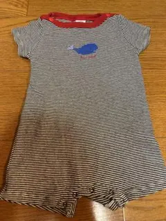 ストライプ柄 クジラ刺繍 半袖ロンパース
