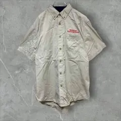 【w400】USA古着エディーバウアー00sボタンダウン半袖シャツ企業刺繍ロゴ