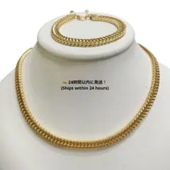 高品質18金メッキ仕上げチェーンネックレスとブレスレットセット高見え52.2g