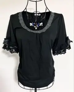 axes femme 薔薇装飾 フリルレース トップス Tシャツ カットソー