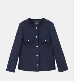 美品 PLST プラステ ツイードペプラムジャケット S ネイビー