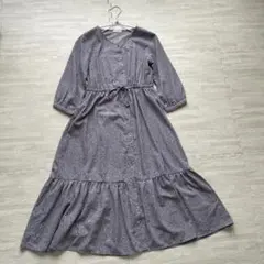 【GLACIER】花柄ロングワンピース《M》ブルー系　ウエスト切り替え総柄