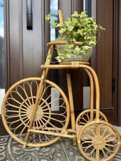 昭和レトロ✨ラタン 花台 花車 フラワースタンド 籐家具 3鉢