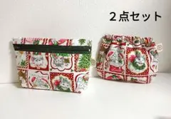 クリスマスキャット ポーチ２点セット　ハンドメイド