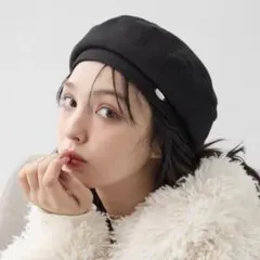 プレート付フェイクウールベレー　黒　ベレー帽　イング　INGNI ブラック