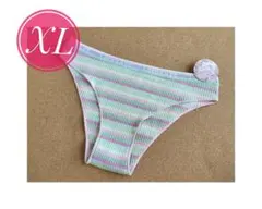 新品 XL マルチボーダー 淡ピンク系 ショーツ 大きいサイズ リブ