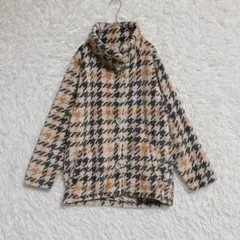 【ELICESS】フリースジャケット 千鳥格子柄 総柄 ふわふわ ハイネック