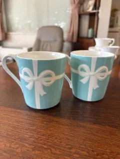Tiffany & Co. 水色 リボンデザイン マグカップ 2個セット