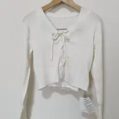 GRL 新品✨️未使用フロントレースアップ リブカーディガン ホワイト M