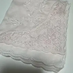 ハナエモリ　刺繍入り淡い　ピンク　ハンカチ　ブライダル　HM