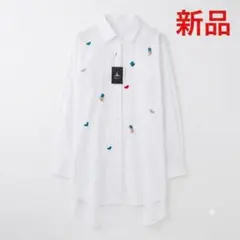 【新品50%OFF】Artémis 刺繍 ロングシャツ 白 M-L 小鳥 長袖のサムネイル