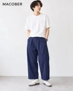 MACOBER マコバー ワイドパンツ ネイビー M タック コットン100％