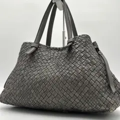 【美品】ファロルニ トートバッグ イントレチャート レザー 本革 グレー 肩掛け