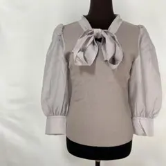 JUSGLITTY トップス 8分袖 ボウタイニット シアースリーブ サイズ2