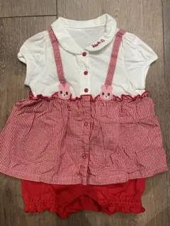 ミキハウス Hot.B ウサギモチーフ ロンパース 赤/白