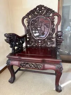 T1664☆唐木家具 花梨 紫檀 ダイニングチェア 2脚セット 彫刻 透かし