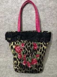 【3812】Think Bee! シンクビー ハンドバッグ ビーズ ローズ 豹柄