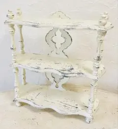 ハンドメイド ホワイト木製3段シェルフ ローラアシュレイ壁紙