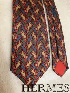 美品】HERMES エルメス ネクタイ 総柄 馬 ジョッキー ボルドー系