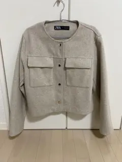 ZARA ノーカラージャケット Ｍ〜Ｌサイズ ベージュ