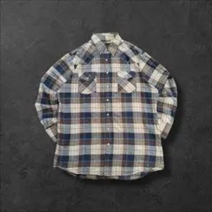 ヴィンテージコットンネルシャツ古着長袖ウェスタンシャツブルー系チェック柄M87