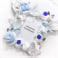 硬質ケーストレカケースもったりクリア水色白ミックスホイップデコ③B8チョコ薔薇雫