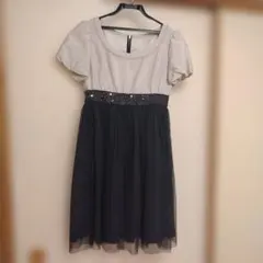 エフデパーティードレス 光沢薄いベージュスパンコール黒シフォン