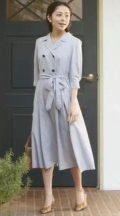 Feroux トレンチ風ワンピース 七分袖