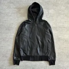 美品 超希少サイズ XXL 本革】ロシェル レザーパーカー 本革 ジップ 黒