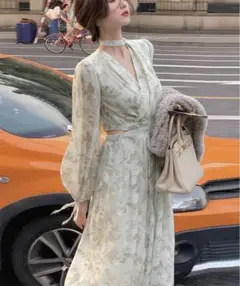 花柄カシュクールワンピ シフォン【フォローで500円引き】