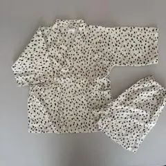 水玉模様 甚平 上下セット　120センチ　白黒