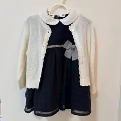 【美品】入園式　ワンピース　ドレス　女の子　紺　カーディガン　プティマイン