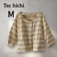 【テチチ】❤ボーダーボレロ❤ 7分丈　ノーカラージャケット　М　ベージュ