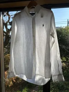 ラルフローレンホワイト リネン ボタンダウンシャツメンズS