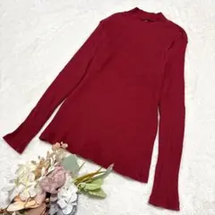 【ユニクロ】UNIQLO リブハイネックT ニット 長袖 レッド XL
