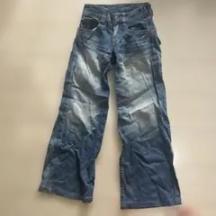 ボブソン ディストレスト ワイドレッグデニム