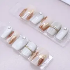 【97】ネイルチップSサイズ グレージュ ブラウン ミラーニュアンス マグネット